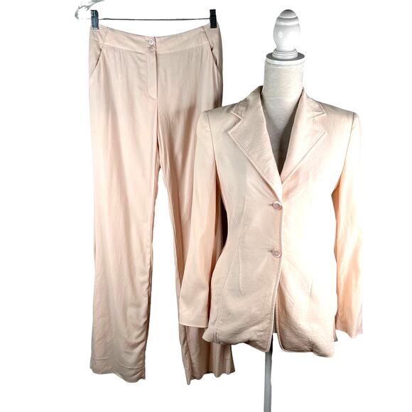 Vintage Louis Feraud Womens 2 Piece Suit Pantsuit Peach Pockets F36 XS US4 - Picture 15 of 15